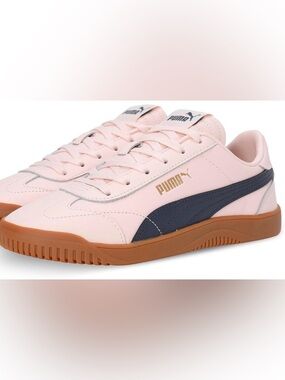 Puma Pink and Navy Leather Low-Top Sneakers with Gum Sole